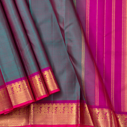 Blue And Pink Kanchipuram Silk Saree With Medium Border Handwoven Pure Silk For Festive Wear PV J 5200