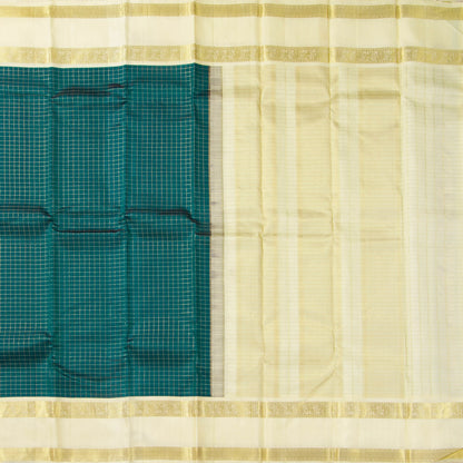 Green And Beige Kanchipuram Silk Saree With Zari Checks For Wedding Wear PV NYC 1670