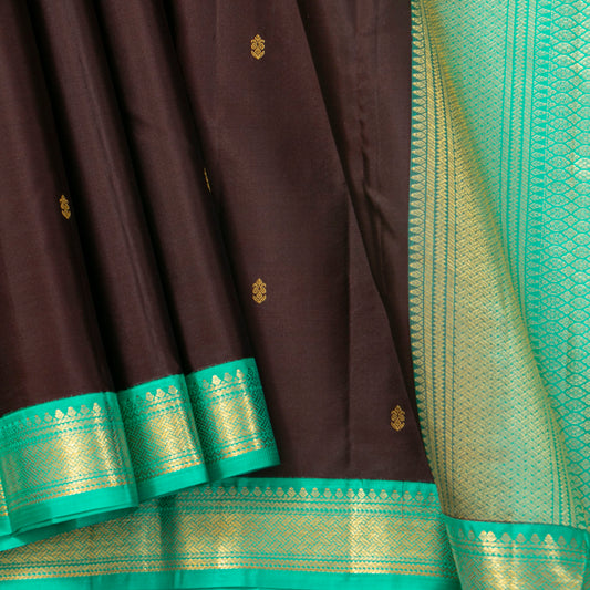 Brown And Aqua Blue Kanchipuram Silk Saree Light Weight For Festive Wear PV MEN 153