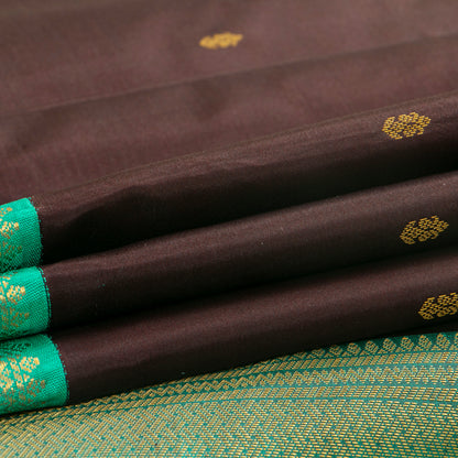 Brown And Aqua Blue Kanchipuram Silk Saree Light Weight For Festive Wear PV MEN 153 - Silk Sari - Panjavarnam PV MEN 153