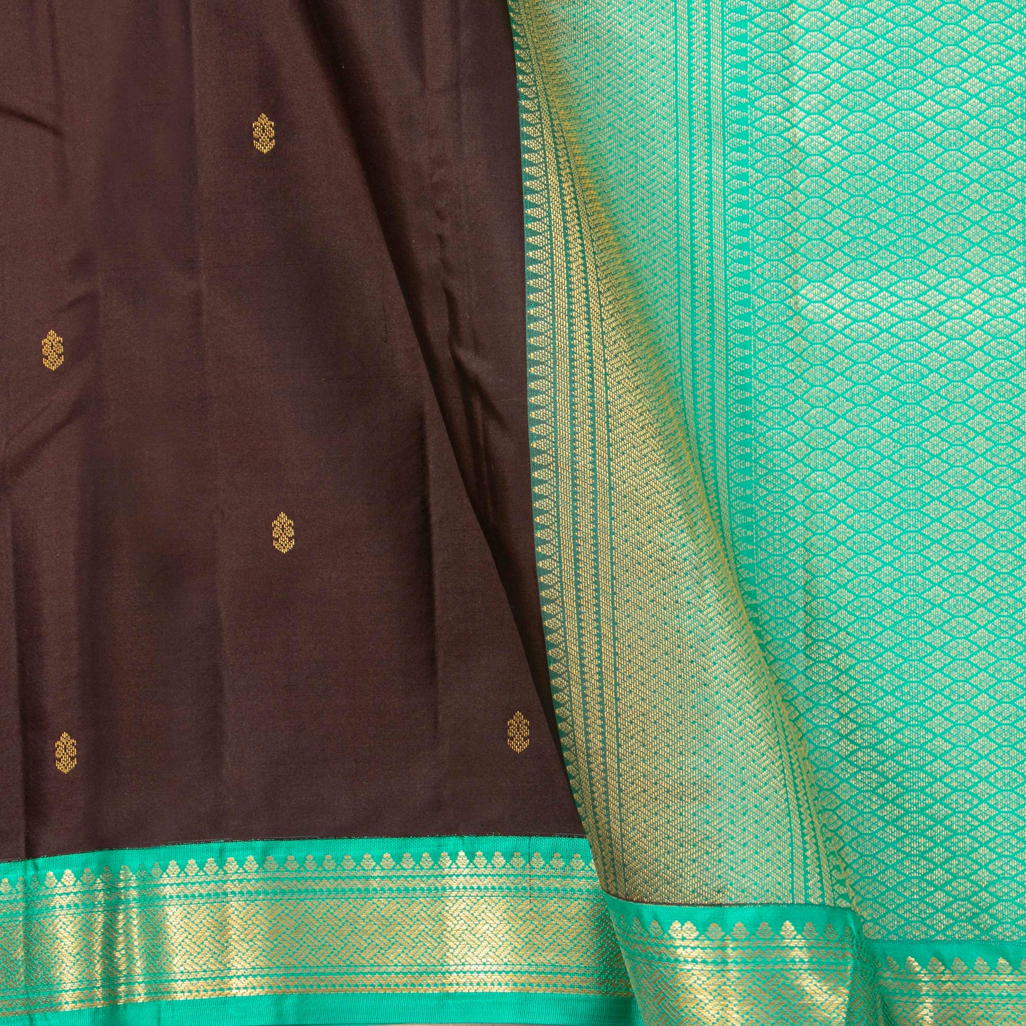 Brown And Aqua Blue Kanchipuram Silk Saree Light Weight For Festive Wear PV MEN 153 - Silk Sari - Panjavarnam PV MEN 153