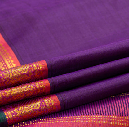 Purple And Peach Kanchipuram Silk Saree With Short Border Handwoven Pure Silk For Festive Wear PV J 5192