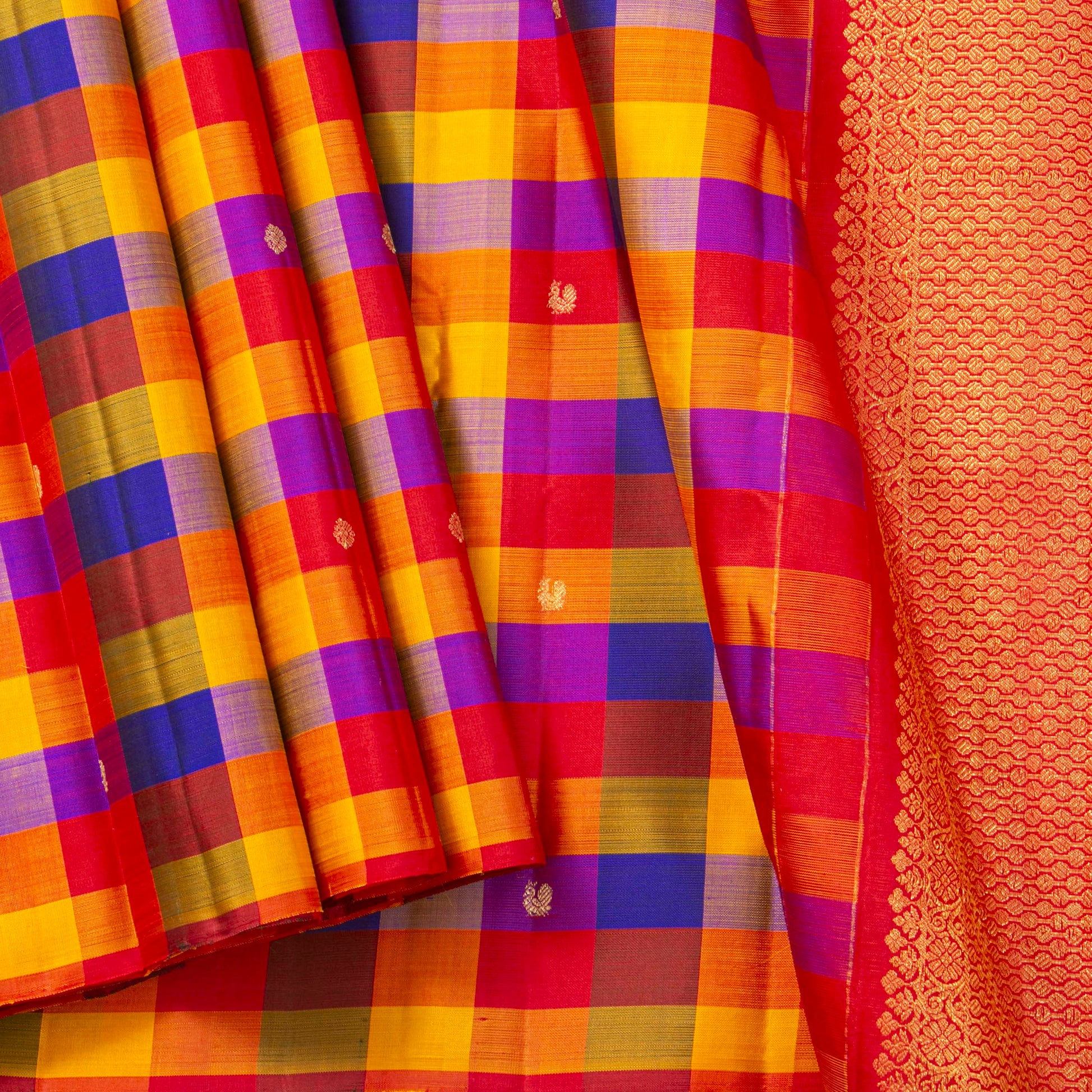 Multi coloured Checks Kanchipuram Silk Saree Borderless For Festive Wear PV MEN 231 - Silk Sari - Panjavarnam PV MEN 231