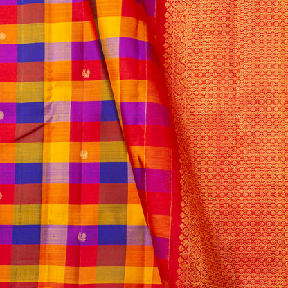 Multi coloured Checks Kanchipuram Silk Saree Borderless For Festive Wear PV MEN 231 - Silk Sari - Panjavarnam PV MEN 231