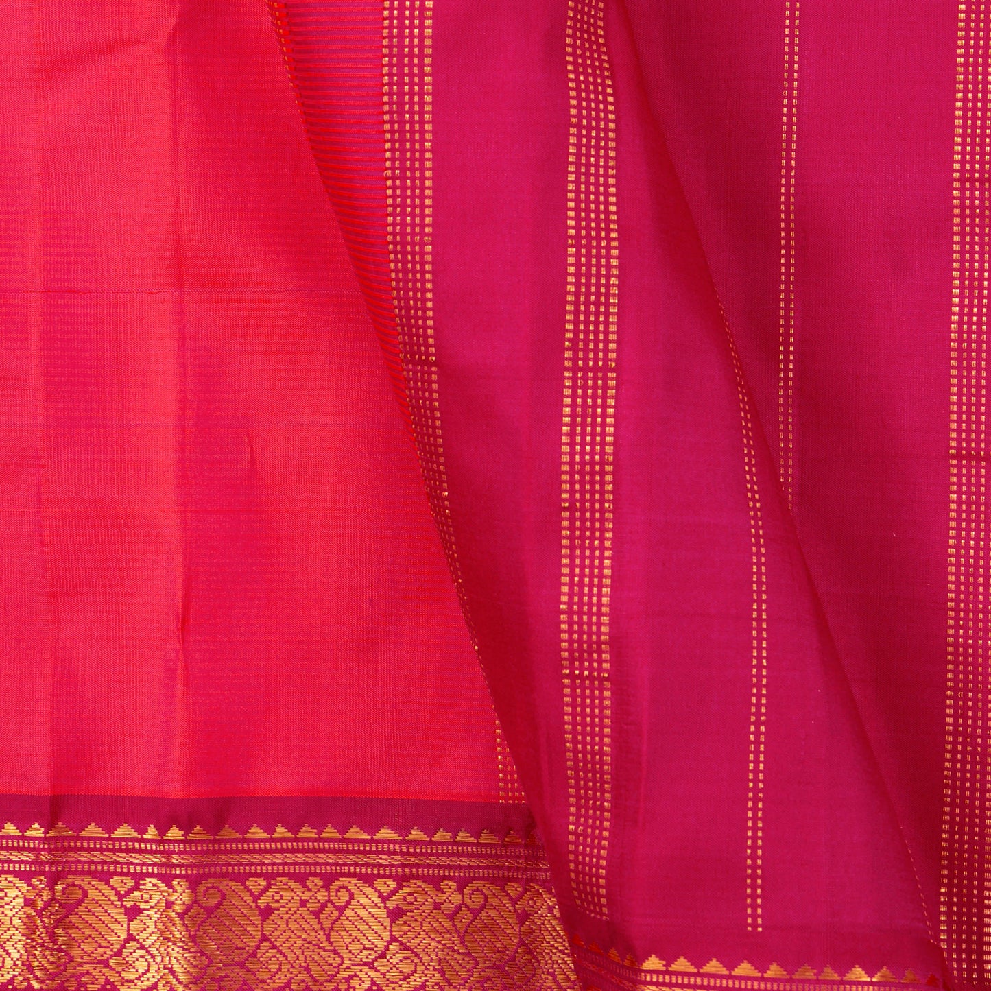 Pink And Maroon Kanchipuram Silk Saree With Short Border Handwoven Pure Silk For Festive Wear PV J 5195