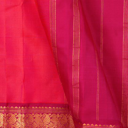 Pink And Maroon Kanchipuram Silk Saree With Short Border Handwoven Pure Silk For Festive Wear PV J 5195