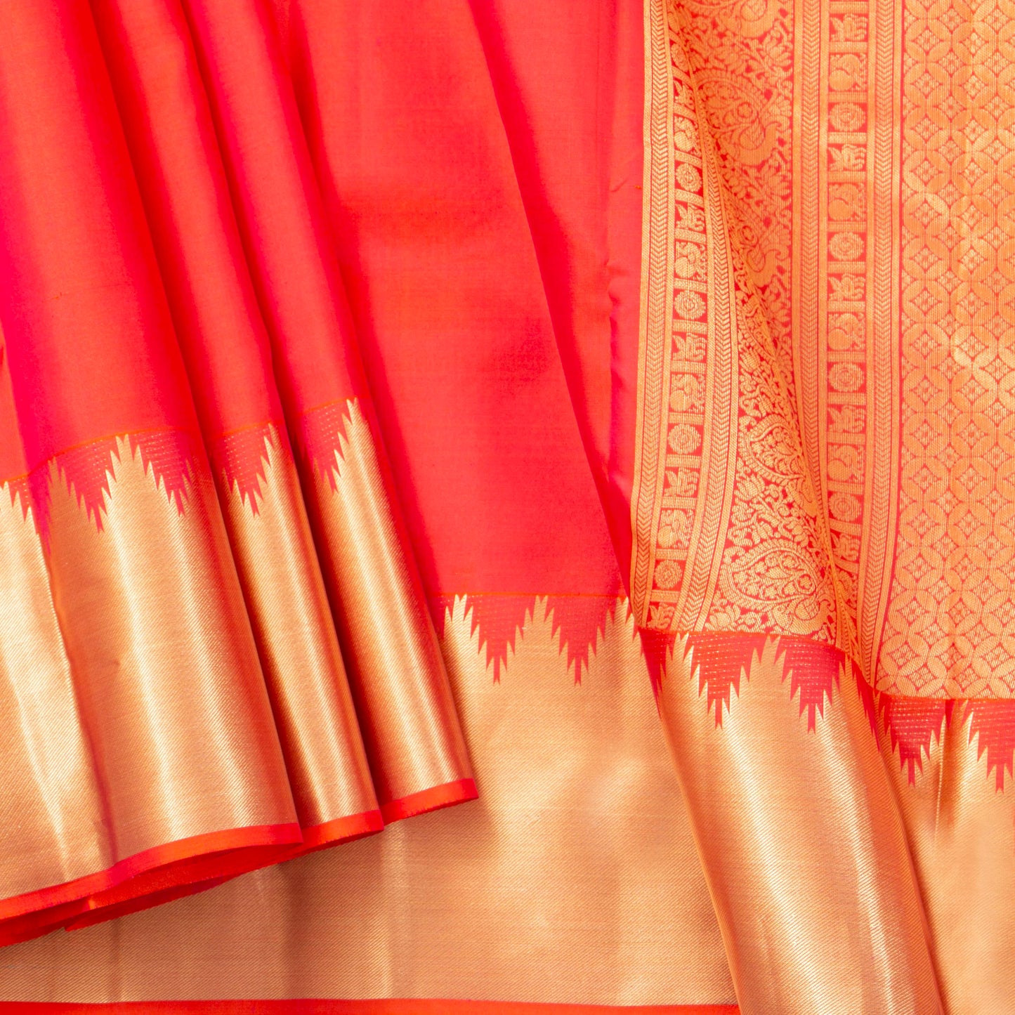 Orange Kanchipuram Silk Saree Temple Border For Festive Wear PV MEN 155