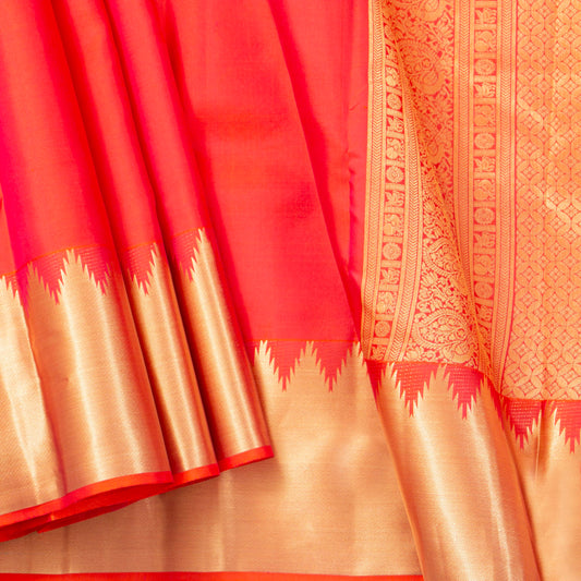 Orange Kanchipuram Silk Saree Temple Border For Festive Wear PV MEN 155