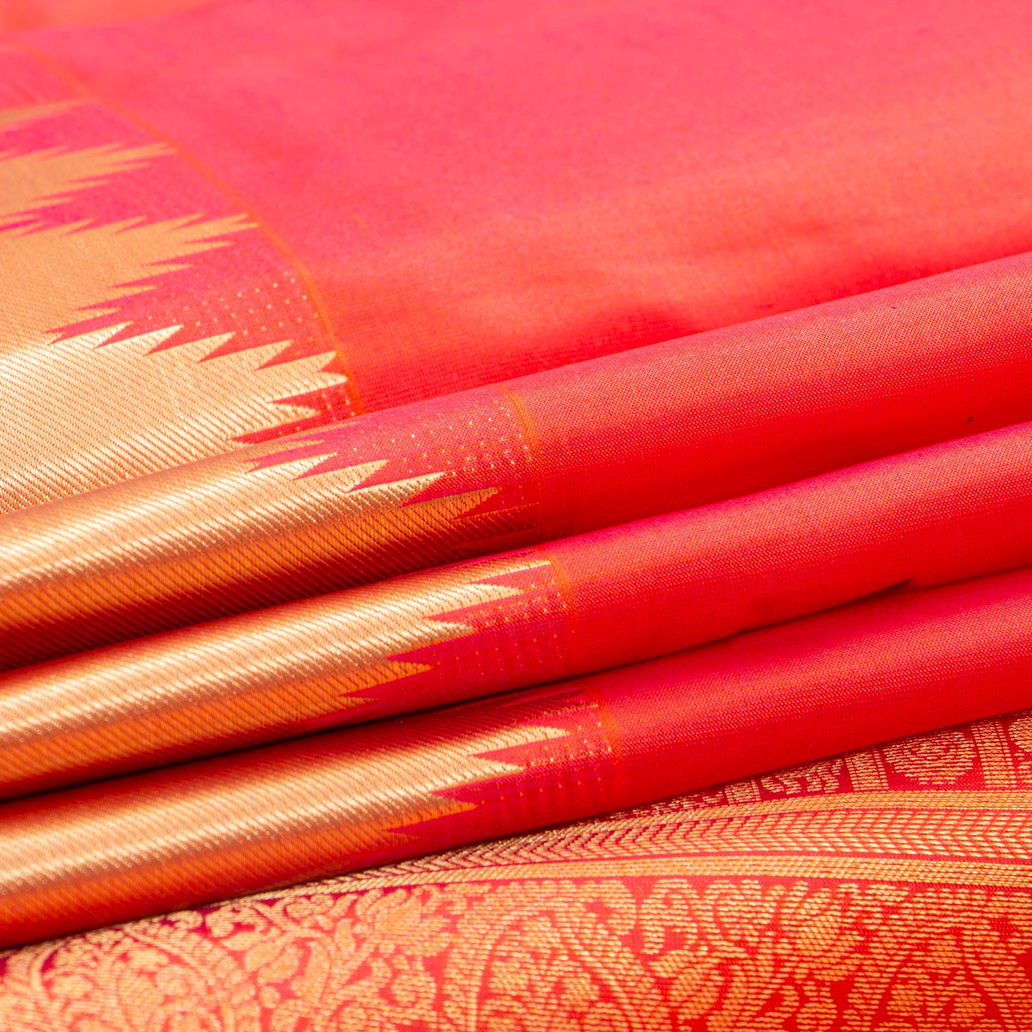 Orange Kanchipuram Silk Saree Temple Border For Festive Wear PV MEN 155