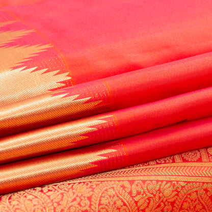 Orange Kanchipuram Silk Saree Temple Border For Festive Wear PV MEN 155