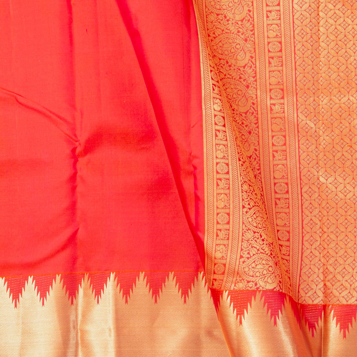 Orange Kanchipuram Silk Saree Temple Border For Festive Wear PV MEN 155