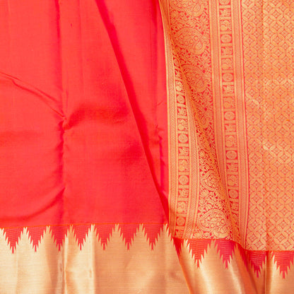 Orange Kanchipuram Silk Saree Temple Border For Festive Wear PV MEN 155