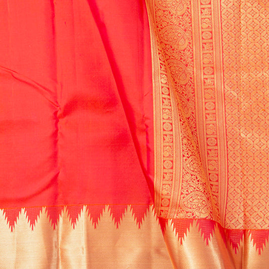 Orange Kanchipuram Silk Saree Temple Border For Festive Wear PV MEN 155