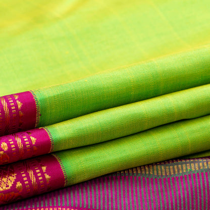 Parrot Green And Pink Kanchipuram Silk Saree For Wedding Wear PV J 4657