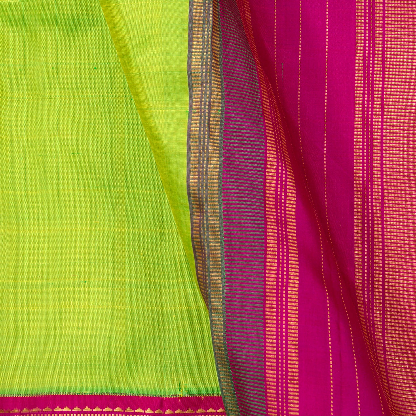 Parrot Green And Pink Kanchipuram Silk Saree For Wedding Wear PV J 4657