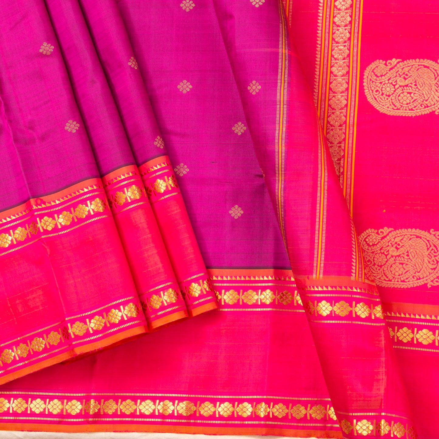 Magenta And Pink Kanchipuram Silk Saree For Festive Wear PV ABI 1151