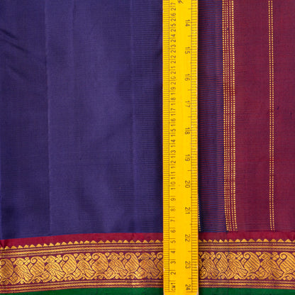 Navy Blue And Maroon Kanchipuram Silk Saree With Short Border Handwoven Pure Silk For Festive Wear PV J 5194