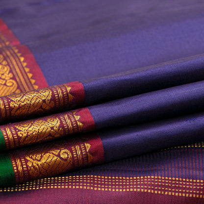 Navy Blue And Maroon Kanchipuram Silk Saree With Short Border Handwoven Pure Silk For Festive Wear PV J 5194