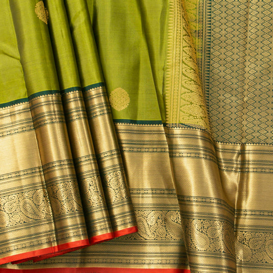 Green Kanchipuram Silk Saree Light Weight For Festive Wear PV MEN 142