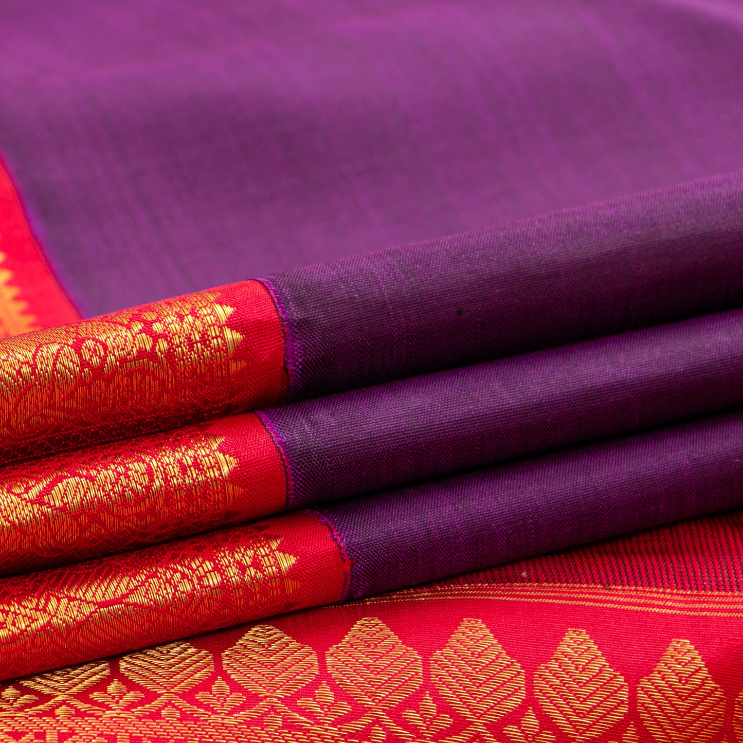 Magenta And Red Kanchipuram Silk Saree For Festive Wear PV J 5029