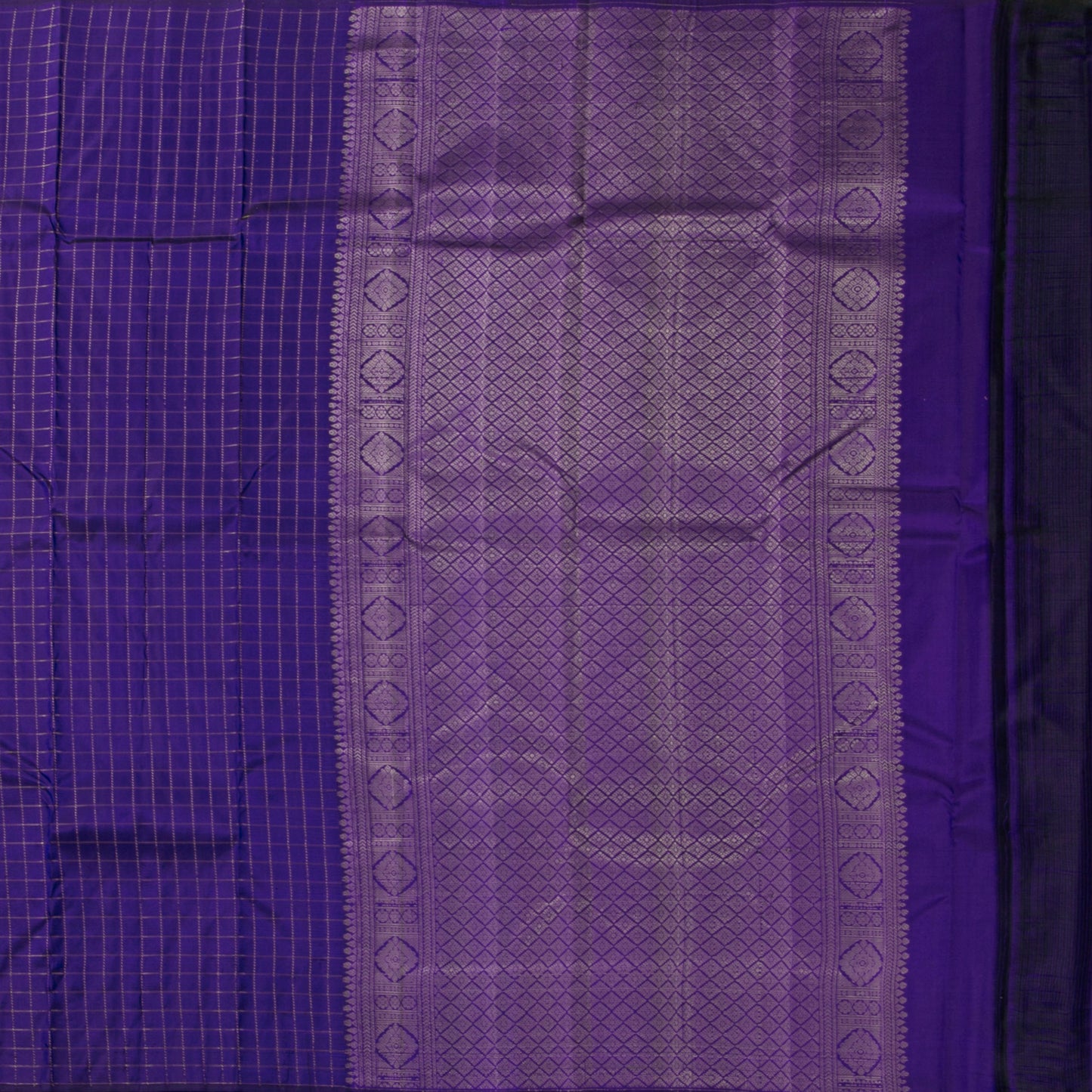 Navy Blue Kanchipuram Silk Saree Borderless Light Weight For Festive Wear PV MEN 123