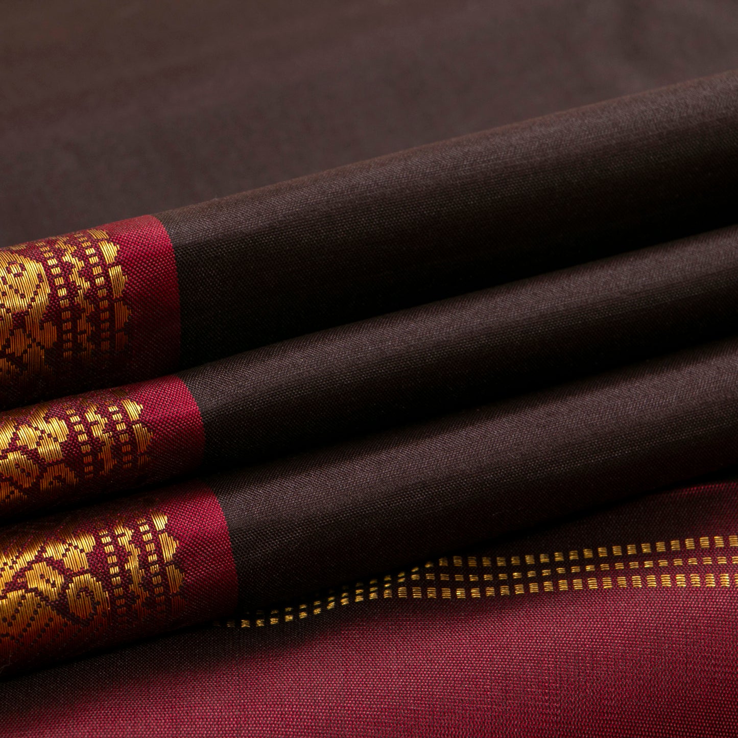 Brown And Maroon Kanchipuram Silk Saree For Festive Wear PV J 5191