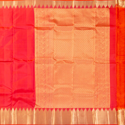 Orange Kanchipuram Silk Saree Temple Border For Festive Wear PV MEN 155