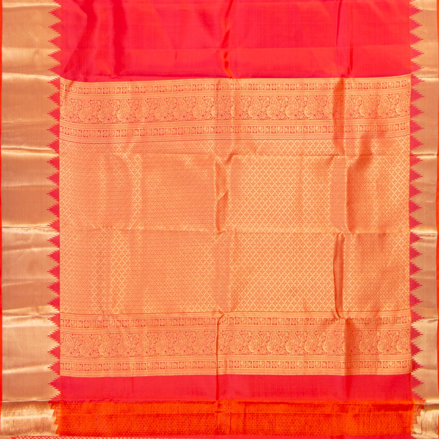Orange Kanchipuram Silk Saree Temple Border For Festive Wear PV MEN 155