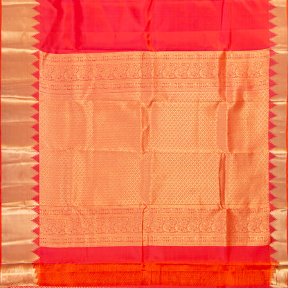 Orange Kanchipuram Silk Saree Temple Border For Festive Wear PV MEN 155
