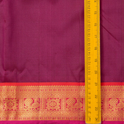 Maroon And Orange Kanchipuram Silk Saree With Short Border Handwoven Pure Silk For Festive Wear PV J 5198