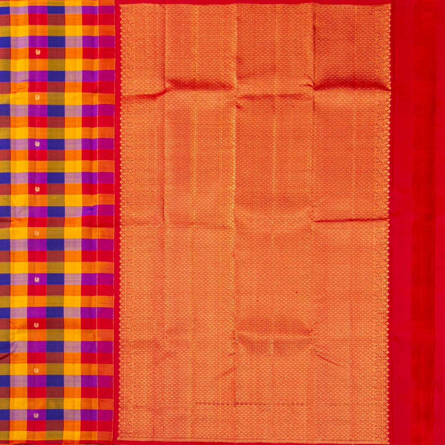 Multi coloured Checks Kanchipuram Silk Saree Borderless For Festive Wear PV MEN 231 - Silk Sari - Panjavarnam PV MEN 231