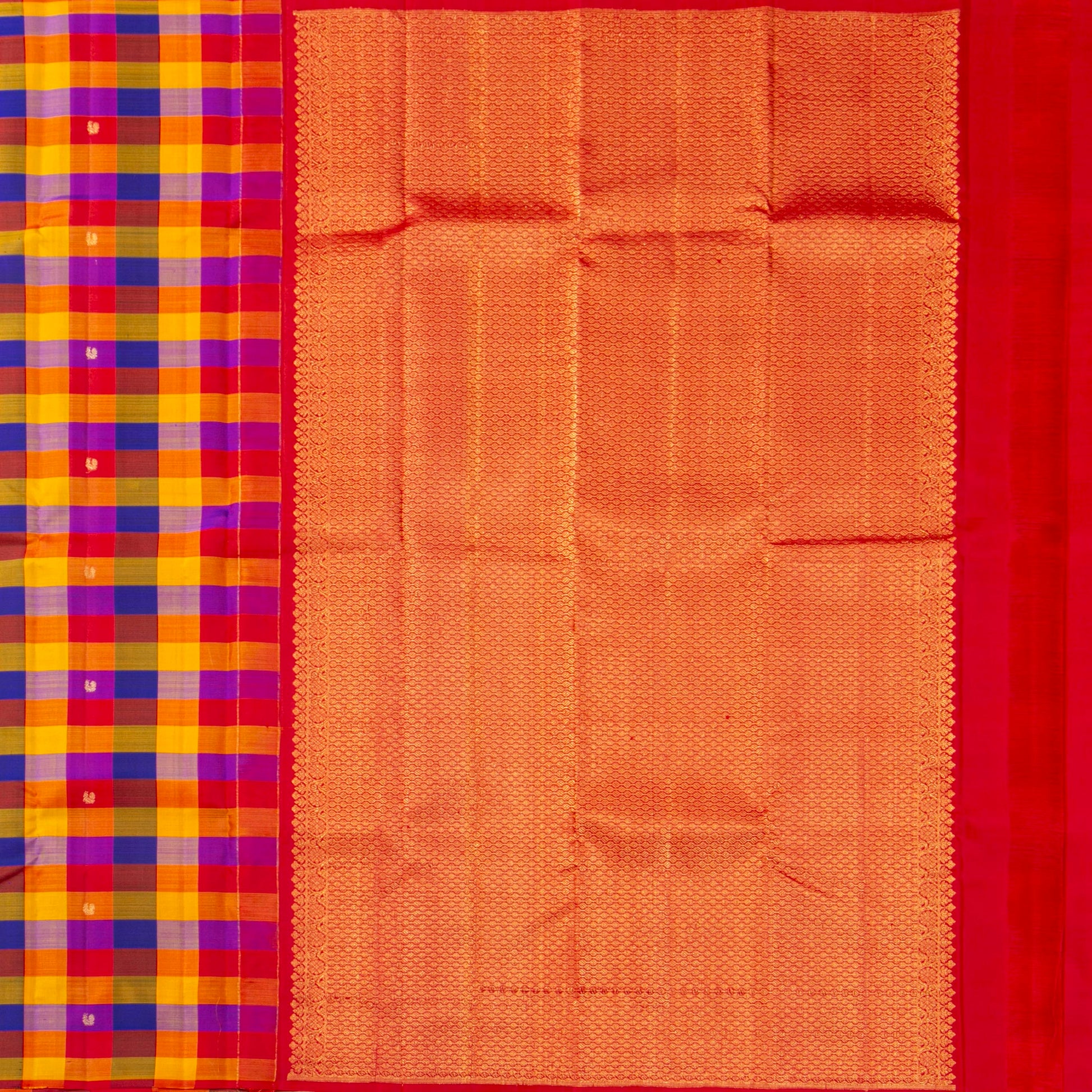 Multi coloured Checks Kanchipuram Silk Saree Borderless For Festive Wear PV MEN 231 - Silk Sari - Panjavarnam PV MEN 231