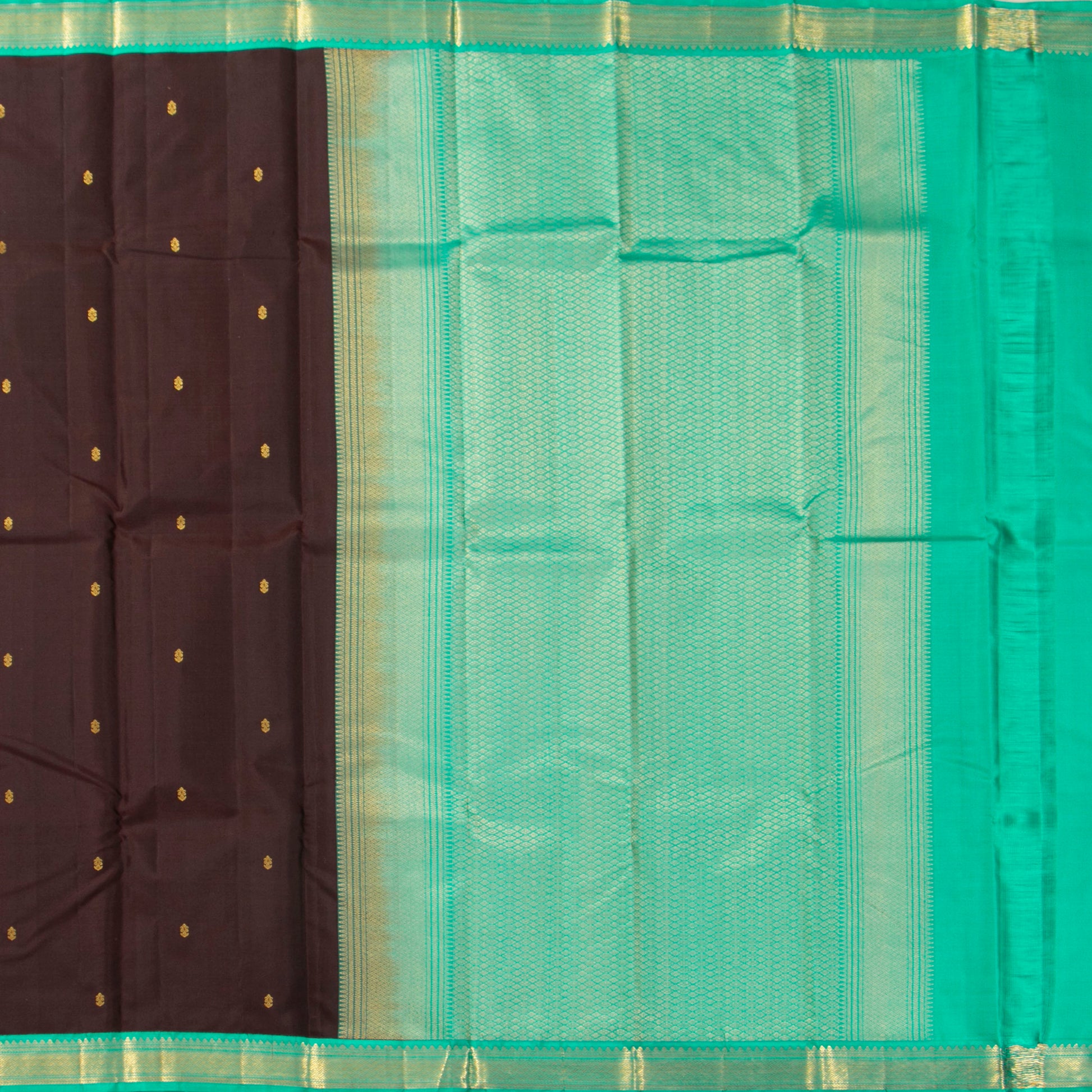 Brown And Aqua Blue Kanchipuram Silk Saree Light Weight For Festive Wear PV MEN 153 - Silk Sari - Panjavarnam PV MEN 153