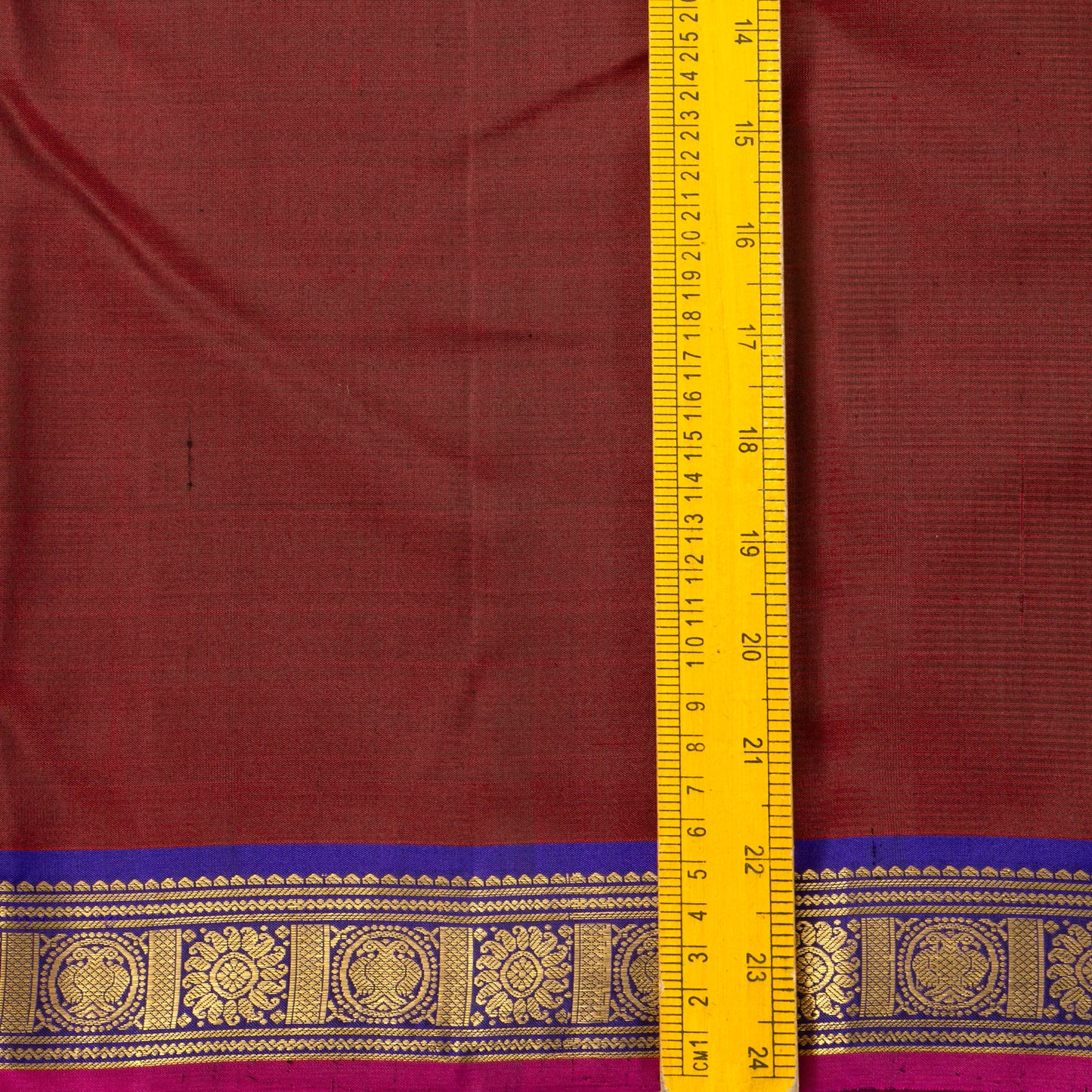 Brown And Blue Kanchipuram Silk Saree With Short Border Handwoven Pure Silk For Festive Wear PV J 5196