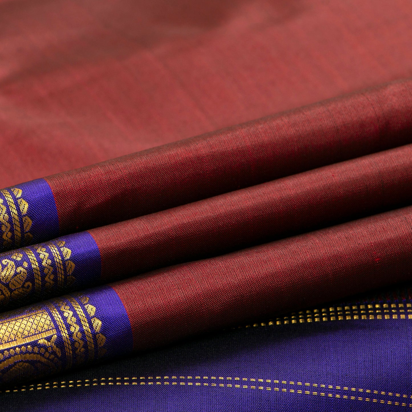 Brown And Blue Kanchipuram Silk Saree With Short Border Handwoven Pure Silk For Festive Wear PV J 5196