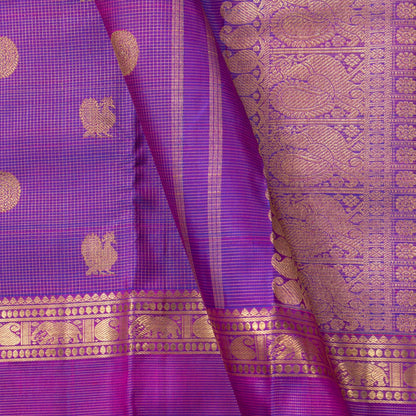 Purple Kanchipuram Silk Saree With Zari Checks For Wedding Wear PV NYC 1586