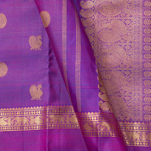 Purple Kanchipuram Silk Saree With Zari Checks For Wedding Wear PV NYC 1586
