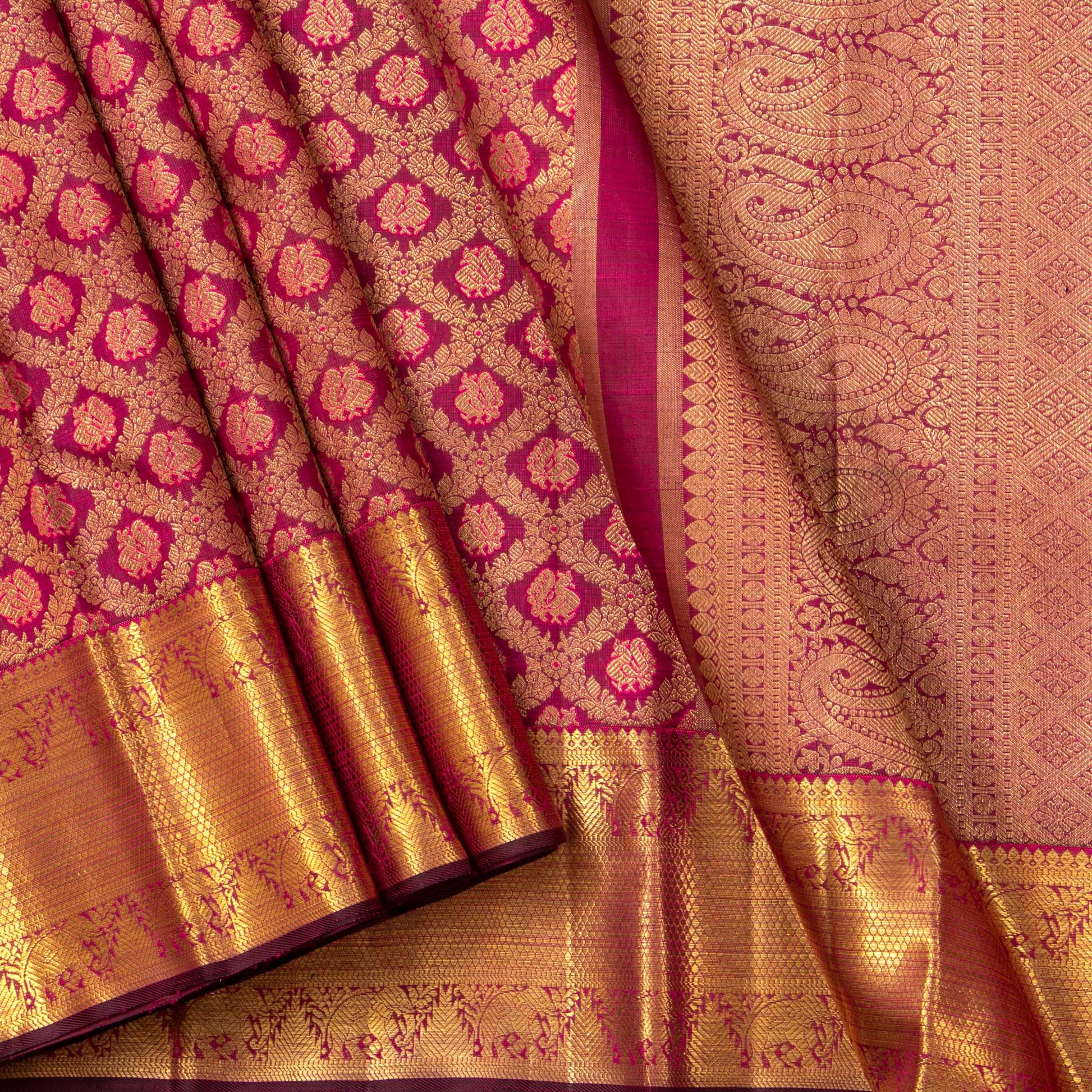 Wine Red Kanchipuram Silk Saree For Wedding Wear PV NYC 1657
