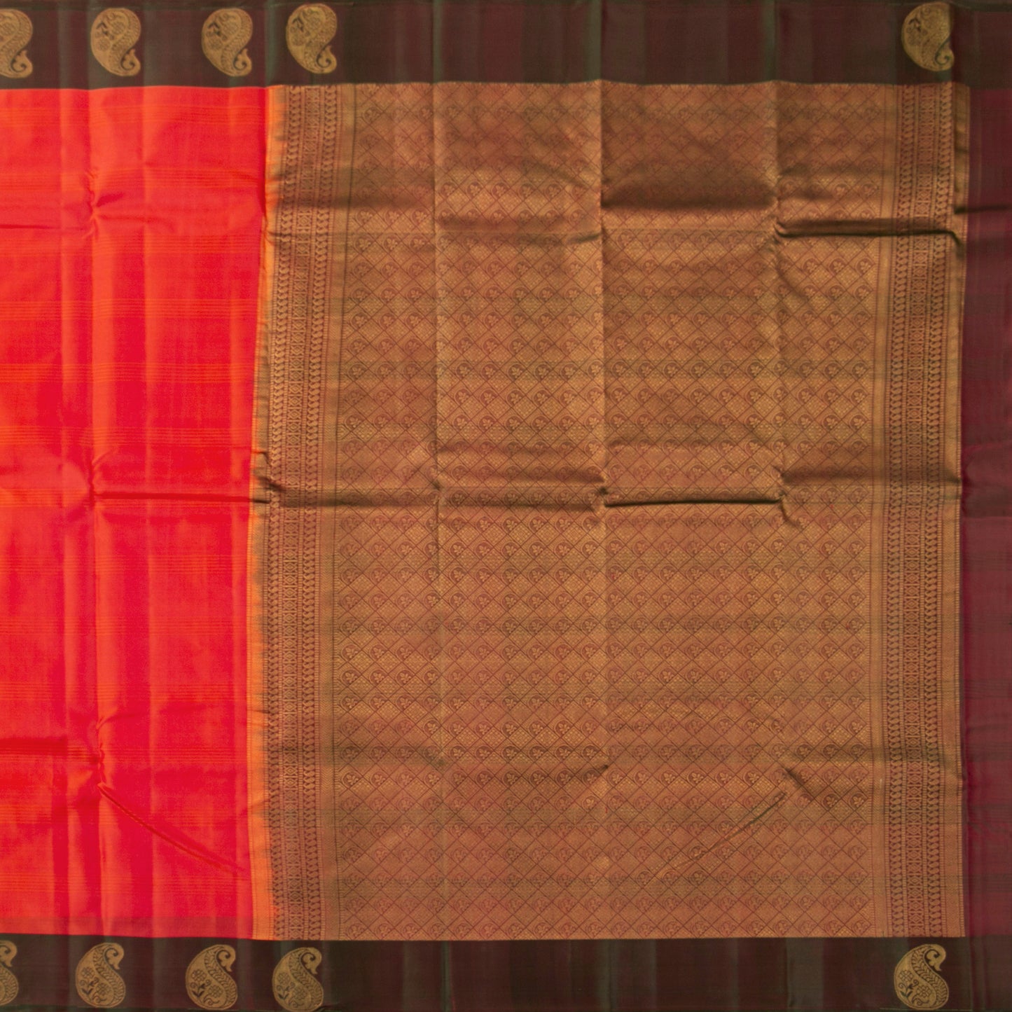 Peach And Green Kanchipuram Silk Saree Light Weight For Festive Wear PV MEN 121 - Silk Sari - Panjavarnam PV MEN 121