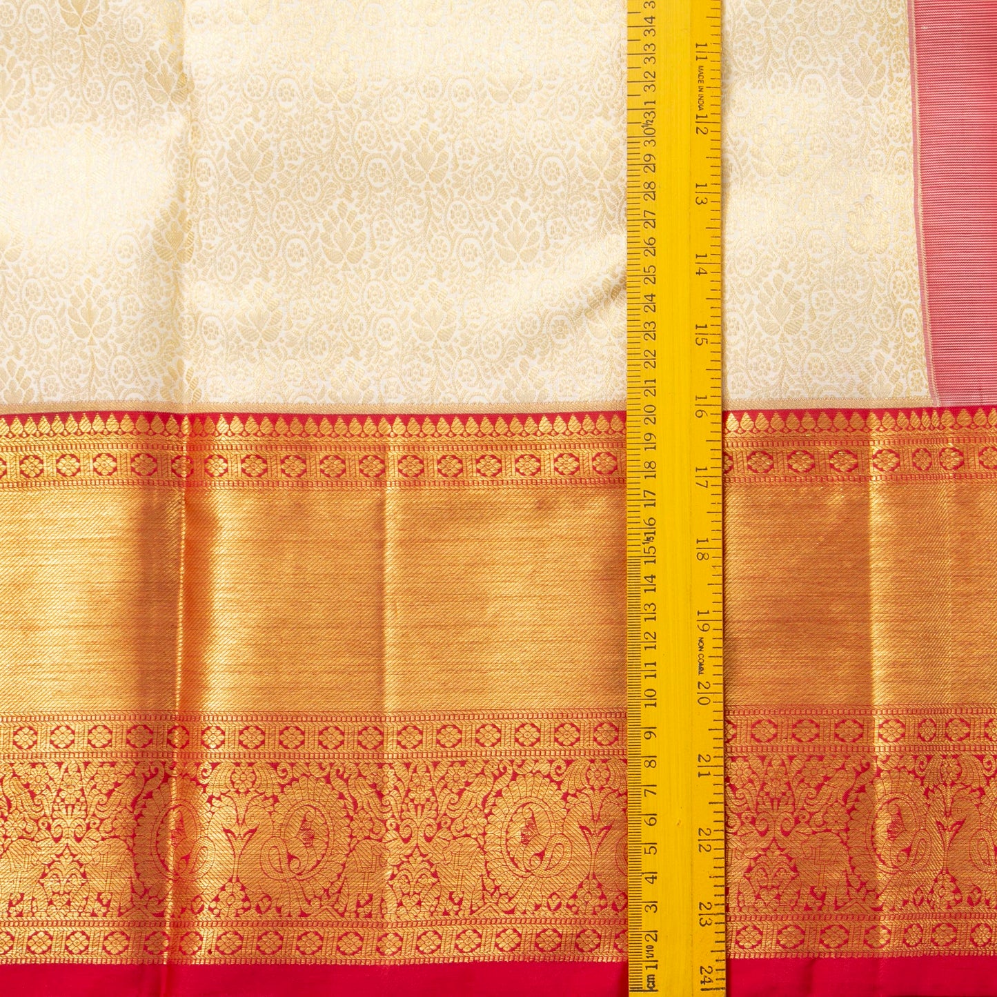 Off White And Red Kanchipuram Silk Saree For Wedding Wear PV NYC 1686