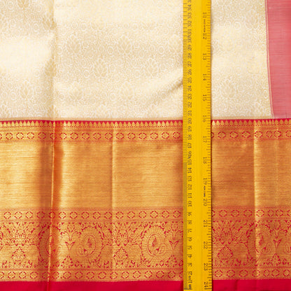 Off White And Red Kanchipuram Silk Saree For Wedding Wear PV NYC 1686