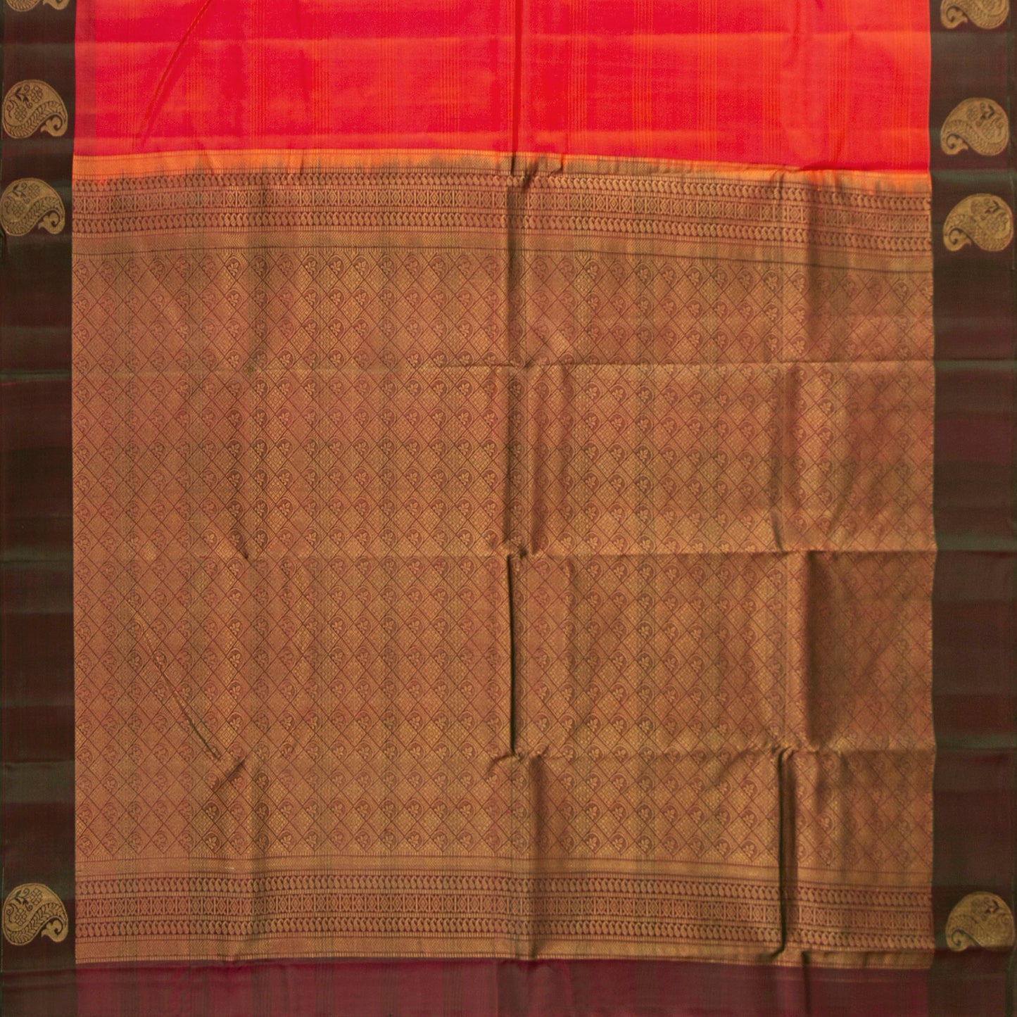 Peach And Green Kanchipuram Silk Saree Light Weight For Festive Wear PV MEN 121 - Silk Sari - Panjavarnam PV MEN 121