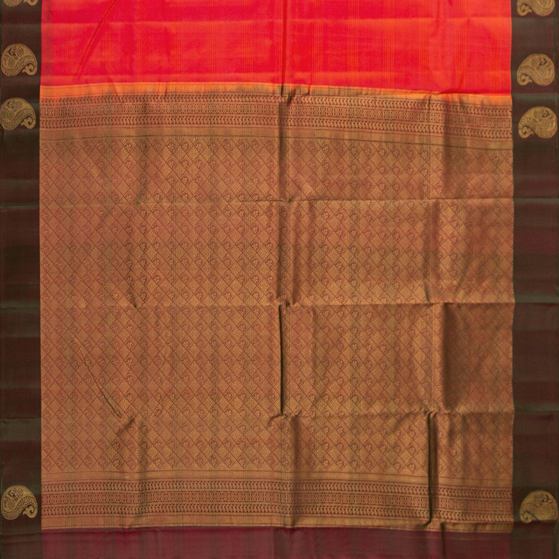 Peach And Green Kanchipuram Silk Saree Light Weight For Festive Wear PV MEN 121 - Silk Sari - Panjavarnam PV MEN 121