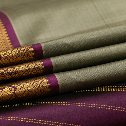 Grey and Magenta Kanchipuram Silk Saree With Short Border Handwoven Pure Silk For Festive Wear PV J 5197