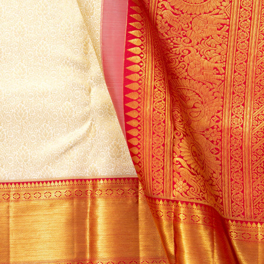Off White And Red Kanchipuram Silk Saree For Wedding Wear PV NYC 1686
