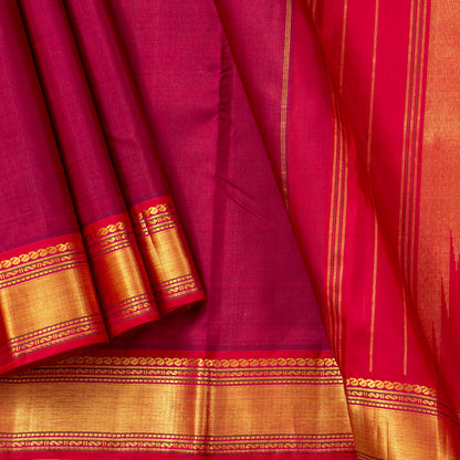 Maroon And Red Kanchipuram Silk Saree With Short Border Handwoven Pure Silk For Festive Wear PV J 5204