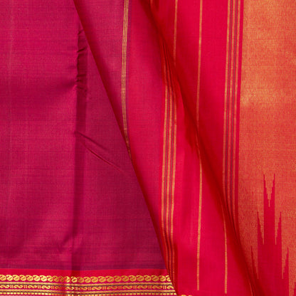 Maroon And Red Kanchipuram Silk Saree With Short Border Handwoven Pure Silk For Festive Wear PV J 5204