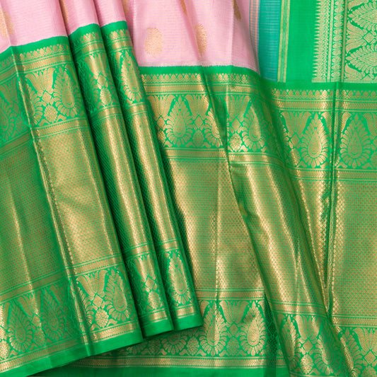 Pink And Green Kanchipuram Silk Saree For Wedding Wear PV NYC 1613