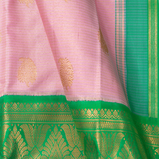 Pink And Green Kanchipuram Silk Saree For Wedding Wear PV NYC 1613