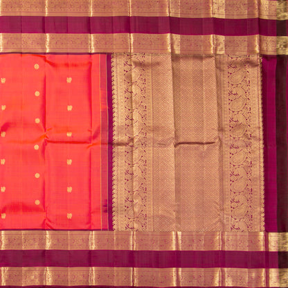 Orange And Maroon Kanchipuram Silk Saree For Festive Wear PV MEN 249 - Silk Sari - Panjavarnam PV MEN 249